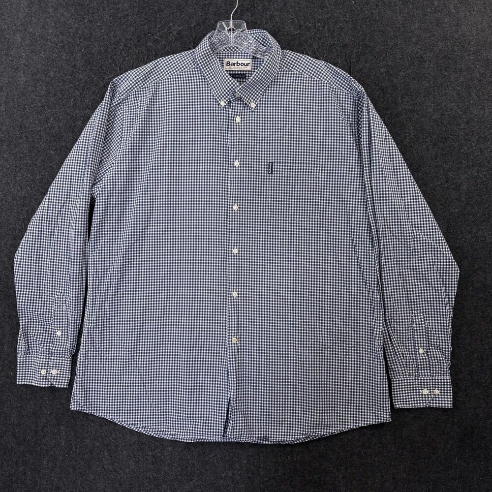 Barbour Gingham 19 Shirt Men's XXL Blue Cotton Tailored Fit Button Down Pocket